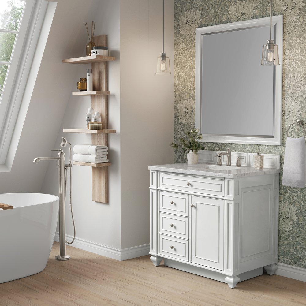 James Martin - Bristol 36" Single Vanity, Bright White w/ 3 CM Eternal Jasmine Pearl Silestone Top - 157-V36-BW-3EJP view 3