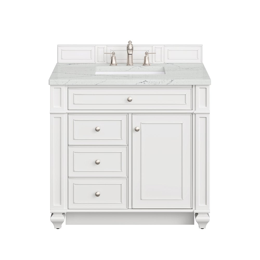 James Martin - Bristol 36" Single Vanity, Bright White w/ 3 CM Ethereal Noctis Silestone Top - 157-V36-BW-3ENC view 1