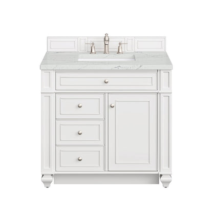 James Martin - Bristol 36" Single Vanity, Bright White w/ 3 CM Ethereal Noctis Silestone Top - 157-V36-BW-3ENC view 1