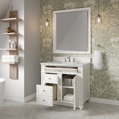 James Martin - Bristol 36" Single Vanity, Bright White w/ 3 CM Ethereal Noctis Silestone Top - 157-V36-BW-3ENC view 4