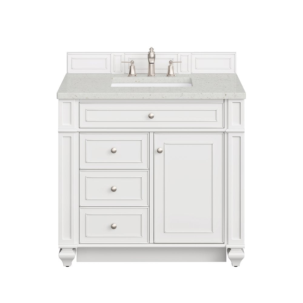 James Martin - Bristol 36" Single Vanity, Bright White w/ 3 CM Lime Delight Silestone Top - 157-V36-BW-3LDL view 1