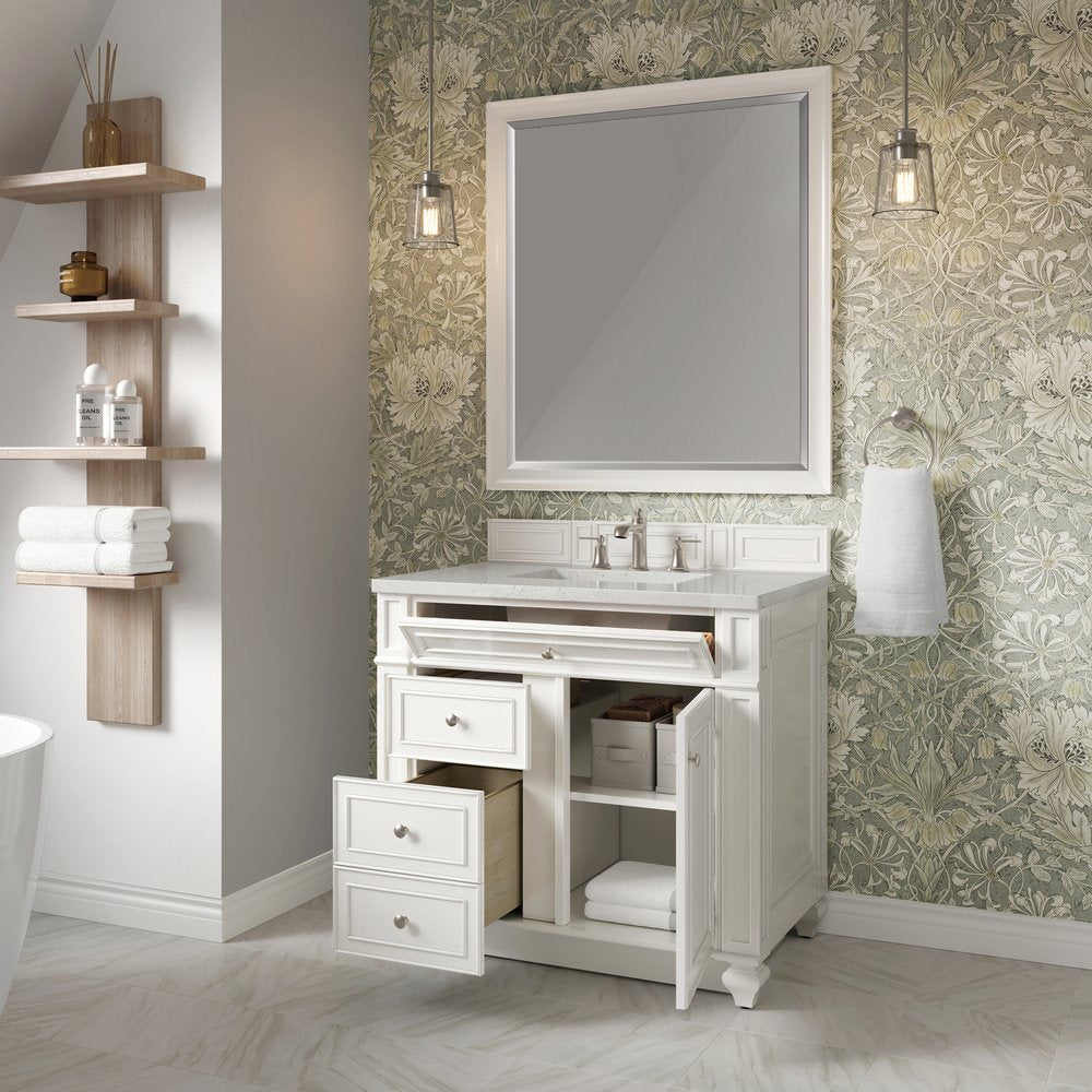 James Martin - Bristol 36" Single Vanity, Bright White w/ 3 CM Lime Delight Silestone Top - 157-V36-BW-3LDL view 4