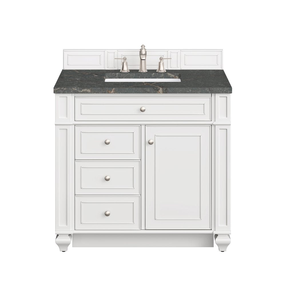 James Martin - Bristol 36" Single Vanity, Bright White w/ 3 CM Parisien Bleu Silestone Top - 157-V36-BW-3PBL view 1