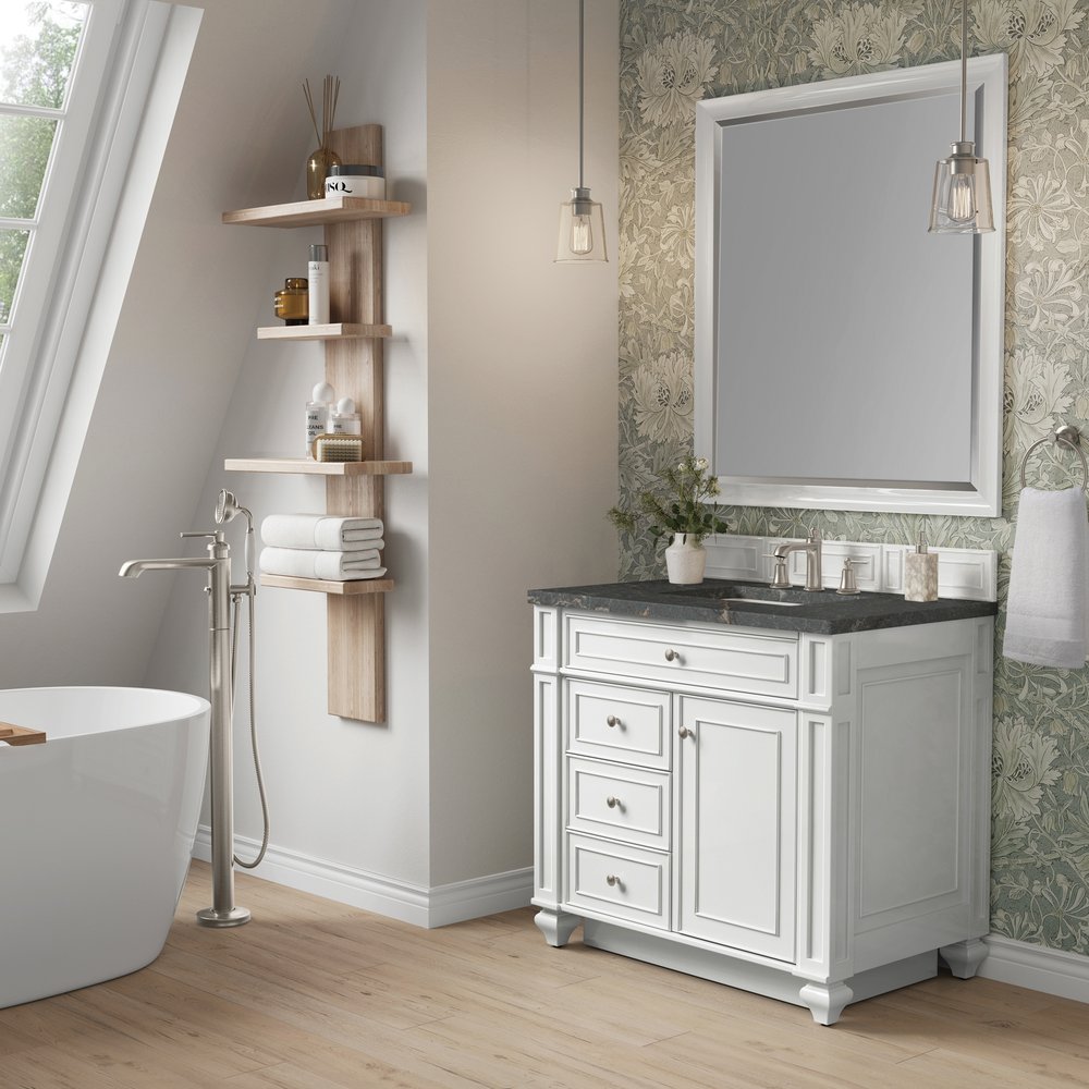 James Martin - Bristol 36" Single Vanity, Bright White w/ 3 CM Parisien Bleu Silestone Top - 157-V36-BW-3PBL view 3