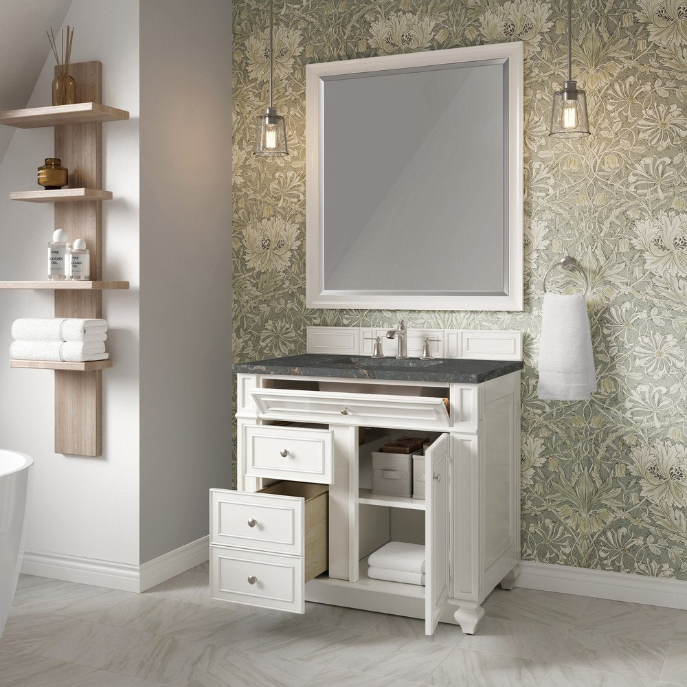 James Martin - Bristol 36" Single Vanity, Bright White w/ 3 CM Parisien Bleu Silestone Top - 157-V36-BW-3PBL view 4