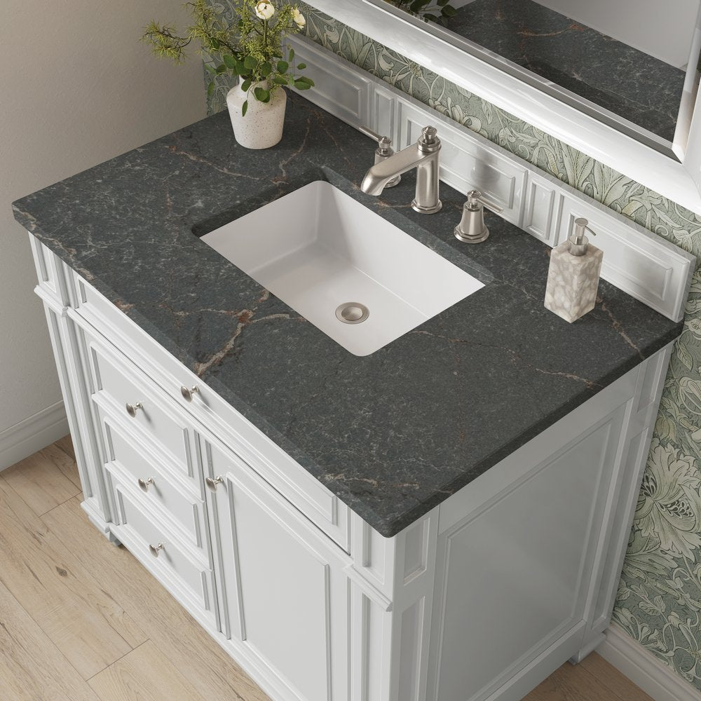 James Martin - Bristol 36" Single Vanity, Bright White w/ 3 CM Parisien Bleu Silestone Top - 157-V36-BW-3PBL view 5