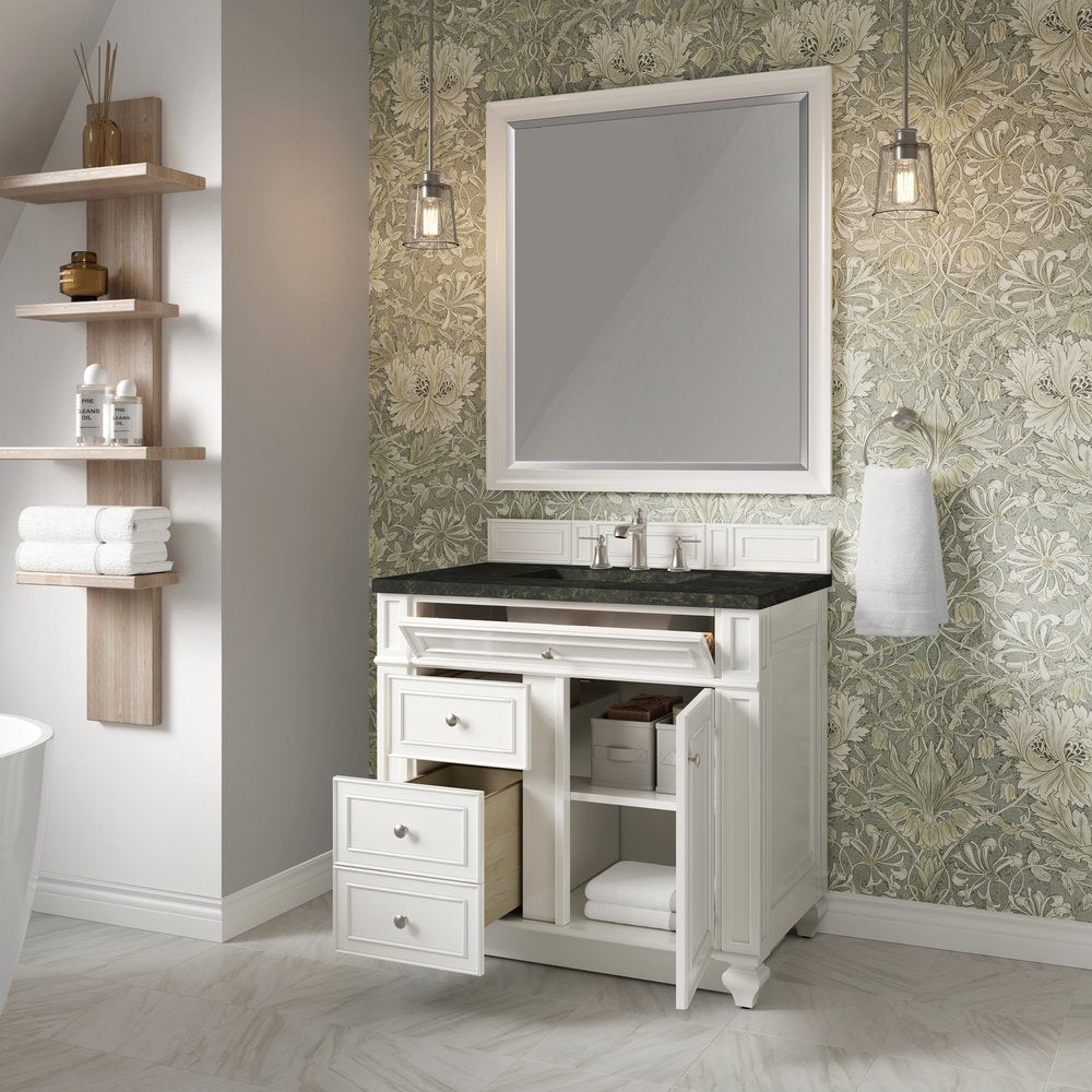 James Martin - Bristol 36" Single Vanity, Bright White, w/ 3 CM Phantome Eclos Top - 157-V36-BW-3PHT view 4