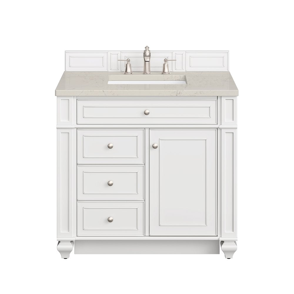 James Martin - Bristol 36" Single Vanity, Bright White, w/ 3 CM Siberian Silestone Top - 157-V36-BW-3SFR view 1