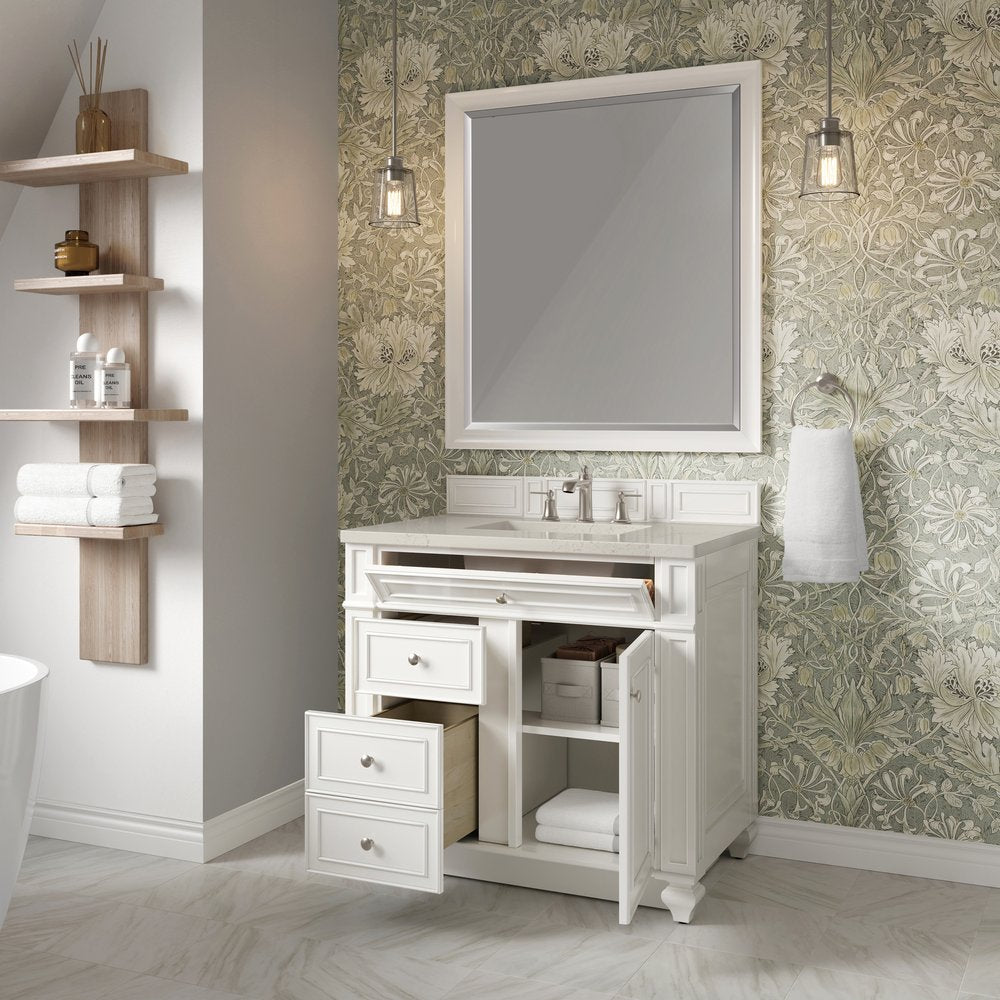 James Martin - Bristol 36" Single Vanity, Bright White, w/ 3 CM Siberian Silestone Top - 157-V36-BW-3SFR view 4