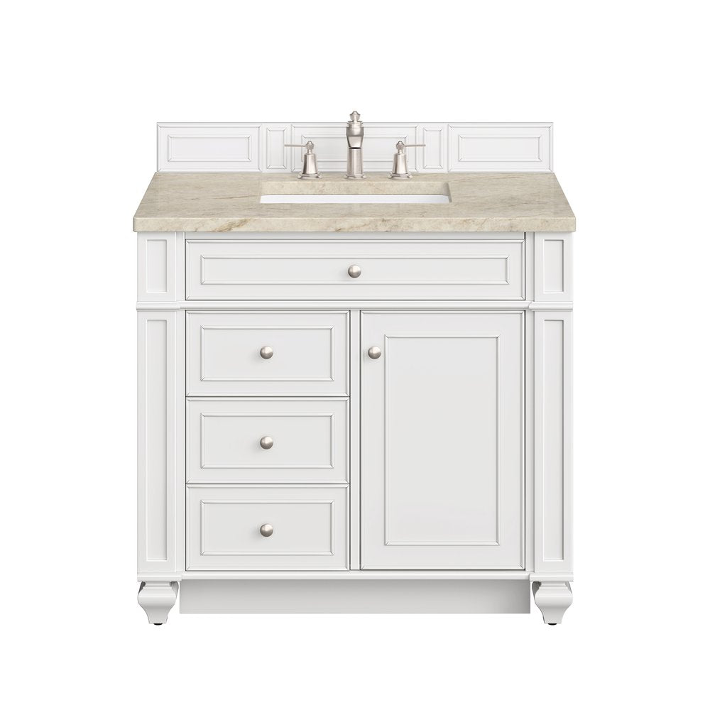 James Martin - Bristol 36" Single Vanity, Bright White, w/ 3 CM Tajnar Eclos Top - 157-V36-BW-3TJR view 1