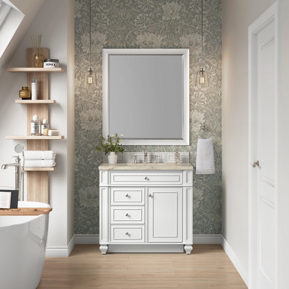 James Martin - Bristol 36" Single Vanity, Bright White, w/ 3 CM Tajnar Eclos Top - 157-V36-BW-3TJR view 2