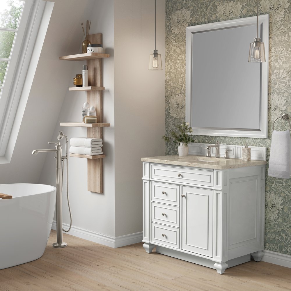 James Martin - Bristol 36" Single Vanity, Bright White, w/ 3 CM Tajnar Eclos Top - 157-V36-BW-3TJR view 3