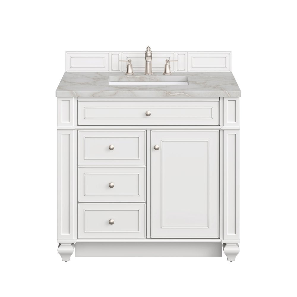 James Martin - Bristol 36" Single Vanity, Bright White w/ 3 CM Victorian Silver Silestone Top - 157-V36-BW-3VSL view 1