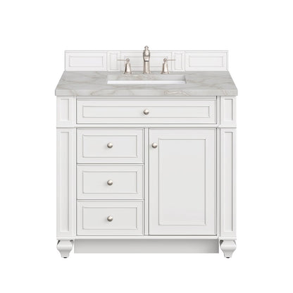 James Martin - Bristol 36" Single Vanity, Bright White w/ 3 CM Victorian Silver Silestone Top - 157-V36-BW-3VSL view 1