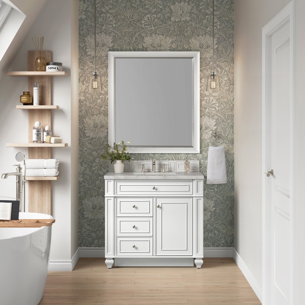 James Martin - Bristol 36" Single Vanity, Bright White w/ 3 CM Victorian Silver Silestone Top - 157-V36-BW-3VSL view 2