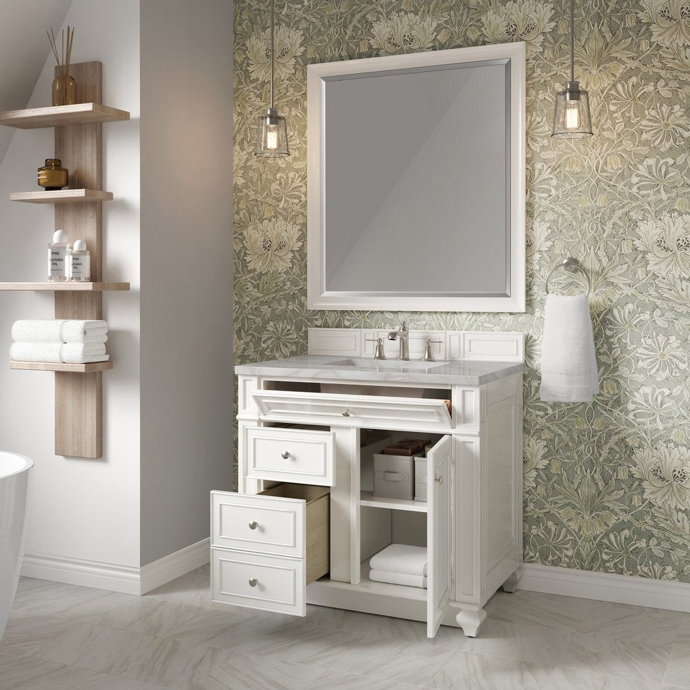 James Martin - Bristol 36" Single Vanity, Bright White w/ 3 CM Victorian Silver Silestone Top - 157-V36-BW-3VSL view 4