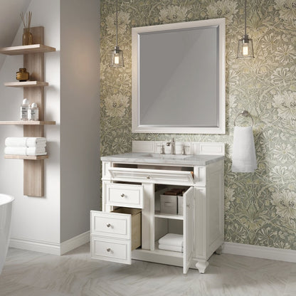 James Martin - Bristol 36" Single Vanity, Bright White w/ 3 CM Victorian Silver Silestone Top - 157-V36-BW-3VSL view 4
