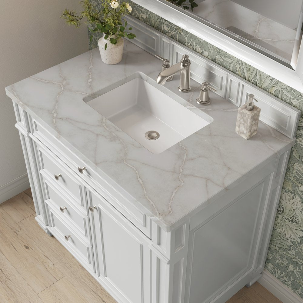 James Martin - Bristol 36" Single Vanity, Bright White w/ 3 CM Victorian Silver Silestone Top - 157-V36-BW-3VSL view 5