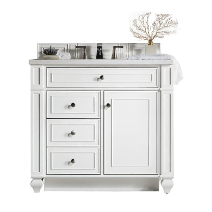 James Martin - Bristol 36" Single Vanity, Bright White w/ 3 CM White Zeus Silestone Top - 157-V36-BW-3WZ view 1