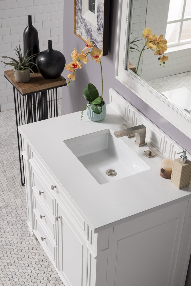 James Martin - Bristol 36" Single Vanity, Bright White w/ 3 CM White Zeus Silestone Top - 157-V36-BW-3WZ view 2