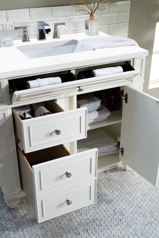 James Martin - Bristol 36" Single Vanity, Bright White w/ 3 CM White Zeus Silestone Top - 157-V36-BW-3WZ view 3