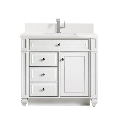 James Martin - Bristol 36" Single Vanity, Bright White w/ Single Hole 3 CM White Zeus Silestone Top & Backsplash - 157-V36-BW-1WZ view 1
