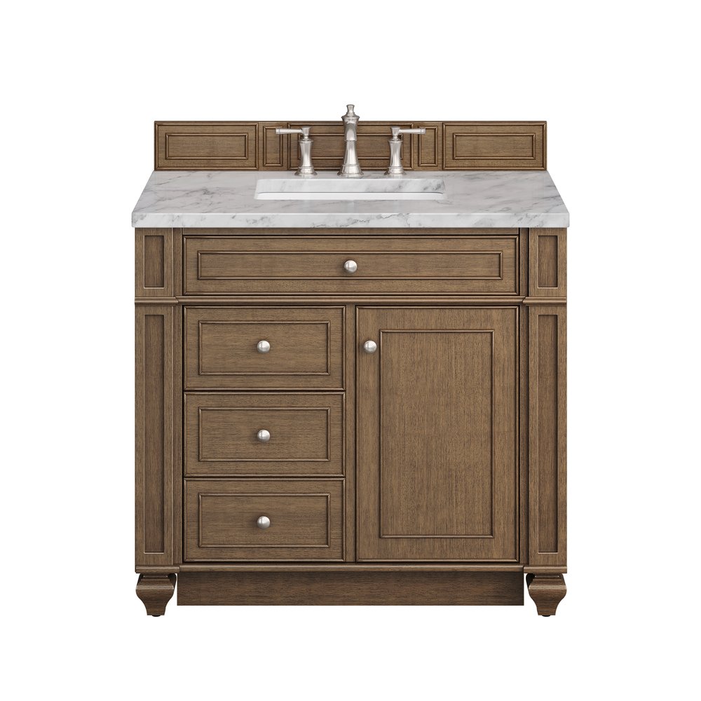 James Martin - Bristol 36" Single Vanity, Saddle Brown w/ 3 CM Carrara Marble Top - 157-V36-SBR-3CAR view 1