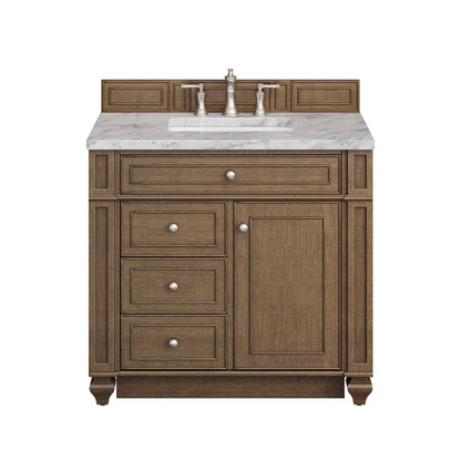 James Martin - Bristol 36" Single Vanity, Saddle Brown w/ 3 CM Carrara Marble Top - 157-V36-SBR-3CAR view 1