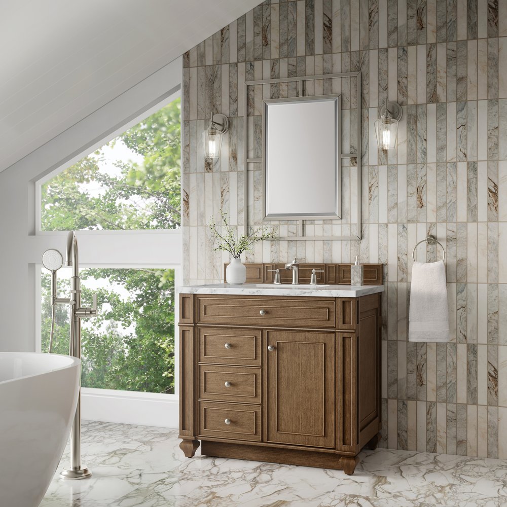 James Martin - Bristol 36" Single Vanity, Saddle Brown w/ 3 CM Carrara Marble Top - 157-V36-SBR-3CAR view 3