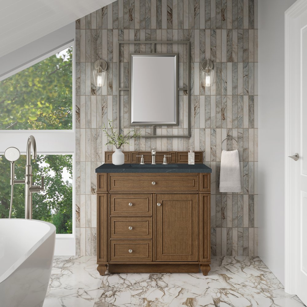 James Martin - Bristol 36" Single Vanity, Saddle Brown w/ 3 CM Charcoal Soapstone Silestone Top - 157-V36-SBR-3CSP view 2