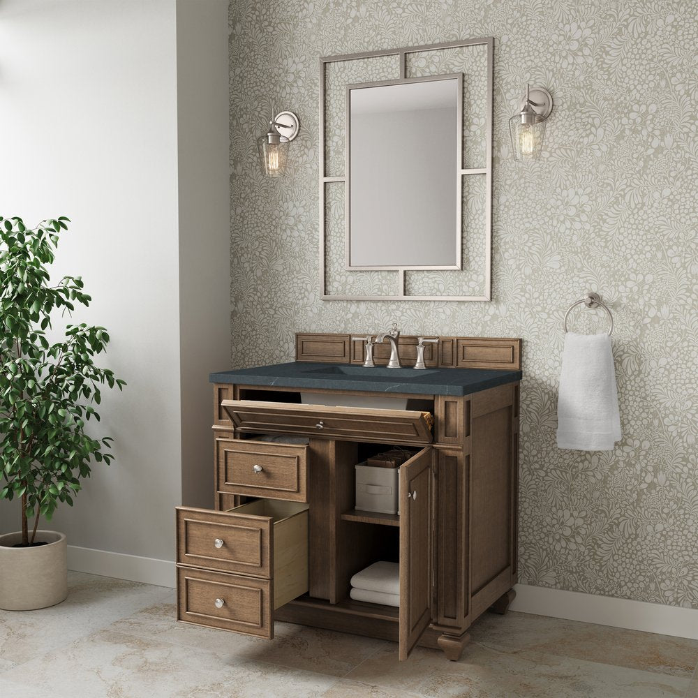 James Martin - Bristol 36" Single Vanity, Saddle Brown w/ 3 CM Charcoal Soapstone Silestone Top - 157-V36-SBR-3CSP view 4