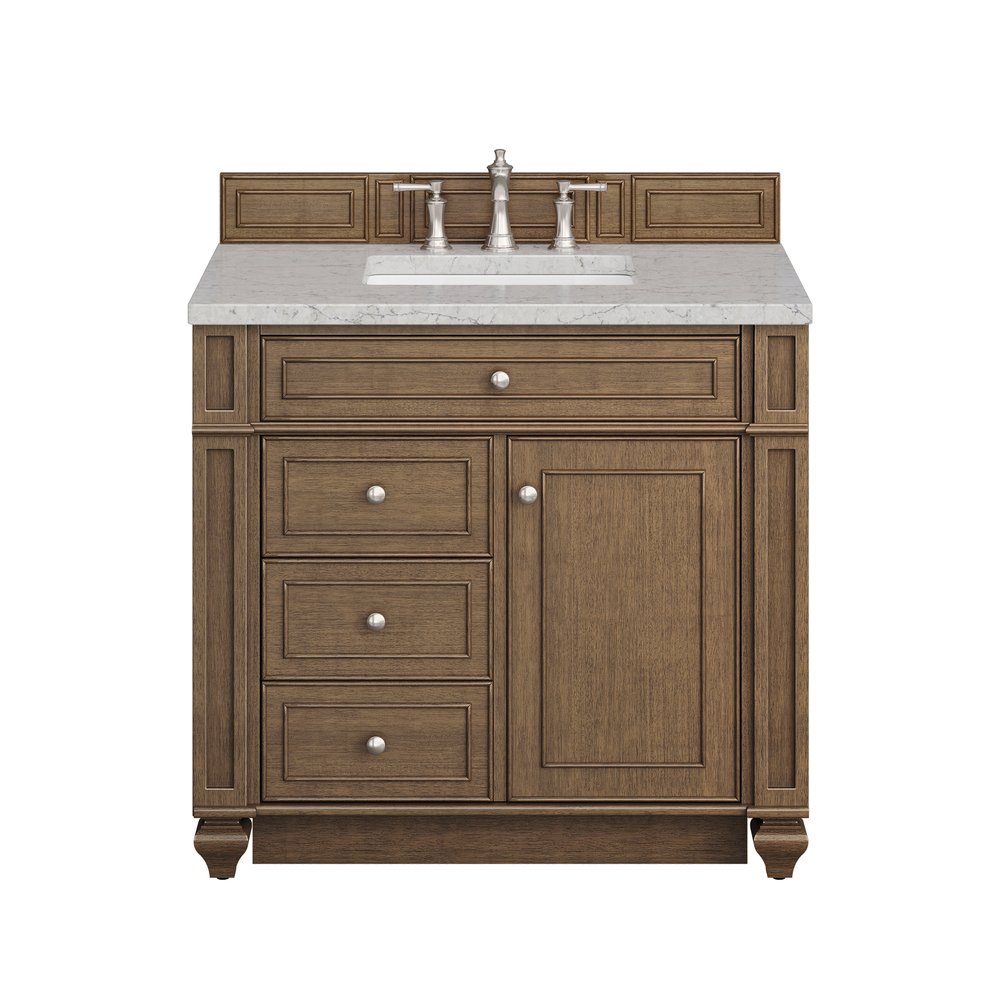 James Martin - Bristol 36" Single Vanity, Saddle Brown w/ 3 CM Eternal Jasmine Pearl Silestone Top - 157-V36-SBR-3EJP view 1