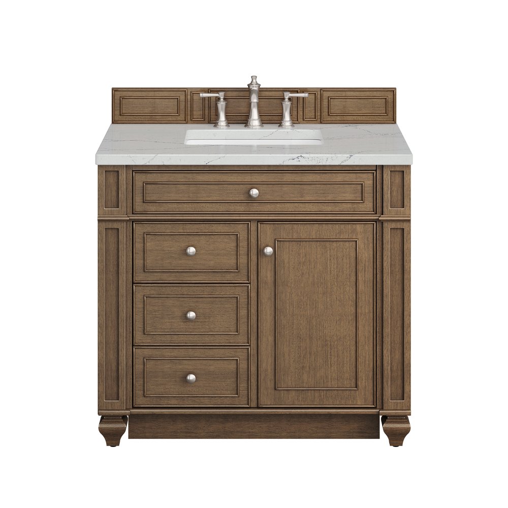 James Martin - Bristol 36" Single Vanity, Saddle Brown w/ 3 CM Ethereal Noctis Silestone Top - 157-V36-SBR-3ENC view 1