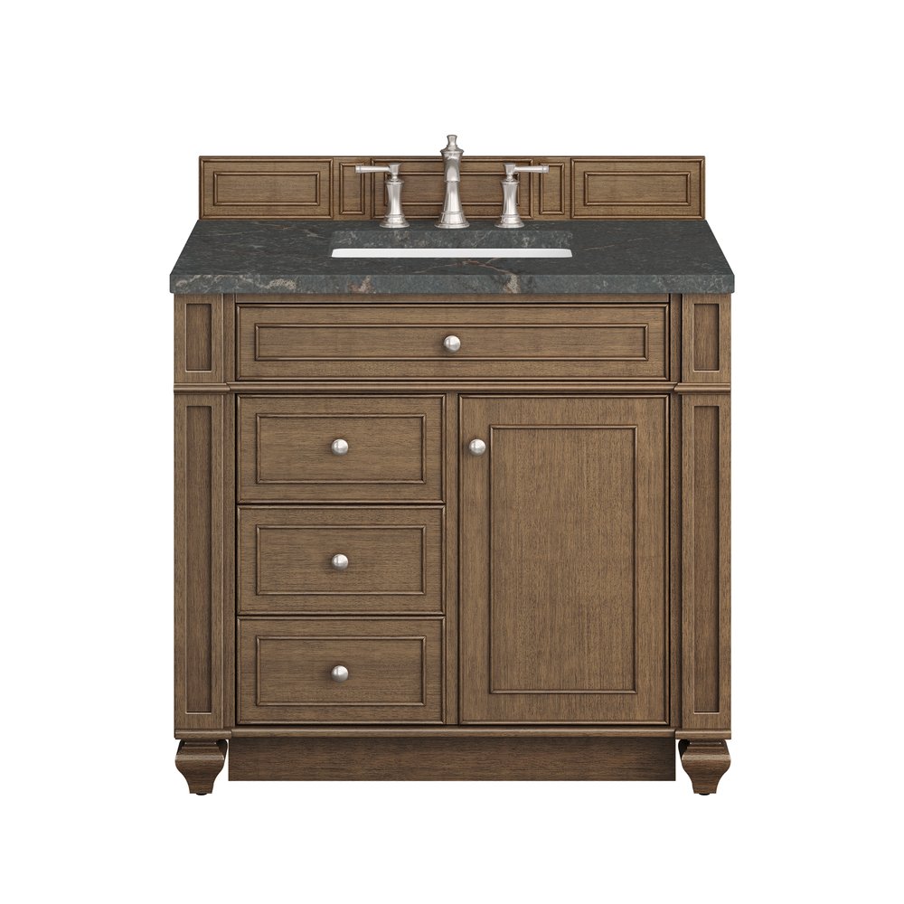 James Martin - Bristol 36" Single Vanity, Saddle Brown w/ 3 CM Parisien Bleu Silestone Top - 157-V36-SBR-3PBL view 1