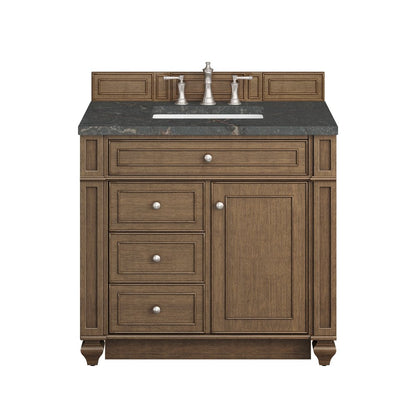 James Martin - Bristol 36" Single Vanity, Saddle Brown w/ 3 CM Parisien Bleu Silestone Top - 157-V36-SBR-3PBL view 1