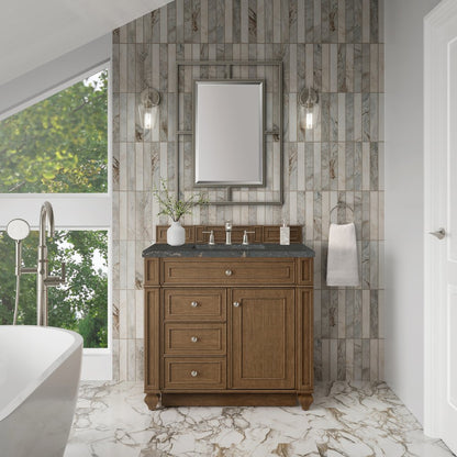 James Martin - Bristol 36" Single Vanity, Saddle Brown w/ 3 CM Parisien Bleu Silestone Top - 157-V36-SBR-3PBL view 2