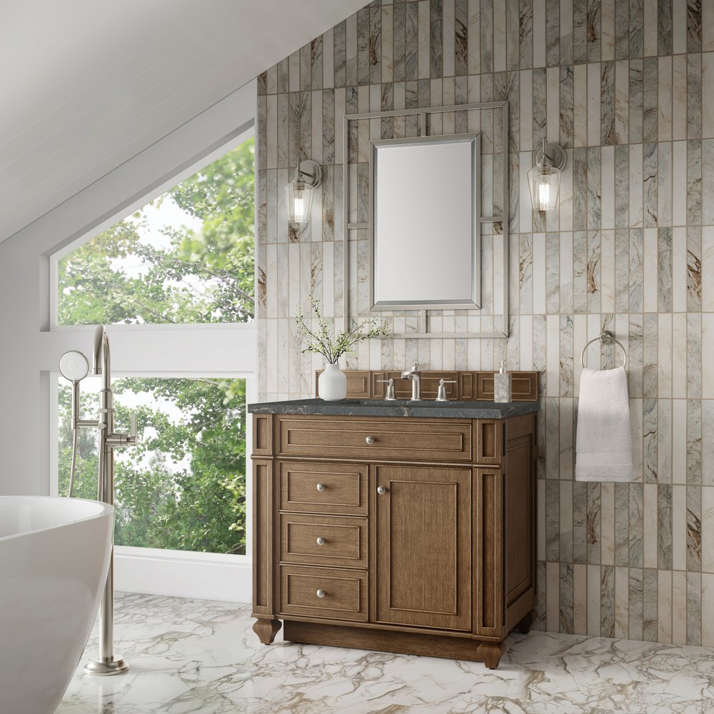 James Martin - Bristol 36" Single Vanity, Saddle Brown w/ 3 CM Parisien Bleu Silestone Top - 157-V36-SBR-3PBL view 3