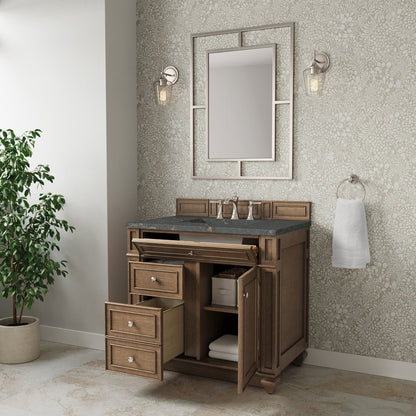 James Martin - Bristol 36" Single Vanity, Saddle Brown w/ 3 CM Parisien Bleu Silestone Top - 157-V36-SBR-3PBL view 4