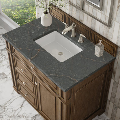 James Martin - Bristol 36" Single Vanity, Saddle Brown w/ 3 CM Parisien Bleu Silestone Top - 157-V36-SBR-3PBL view 5