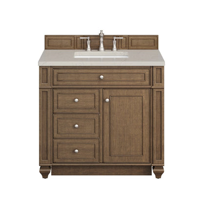 James Martin - Bristol 36" Single Vanity, Saddle Brown, w/ 3 CM Siberian Silestone Top - 157-V36-SBR-3SFR view 1