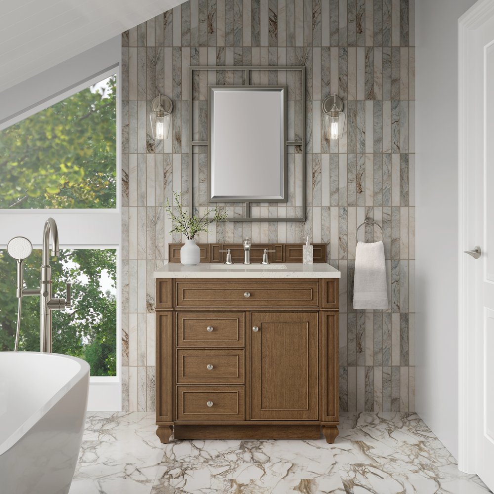James Martin - Bristol 36" Single Vanity, Saddle Brown, w/ 3 CM Siberian Silestone Top - 157-V36-SBR-3SFR view 2