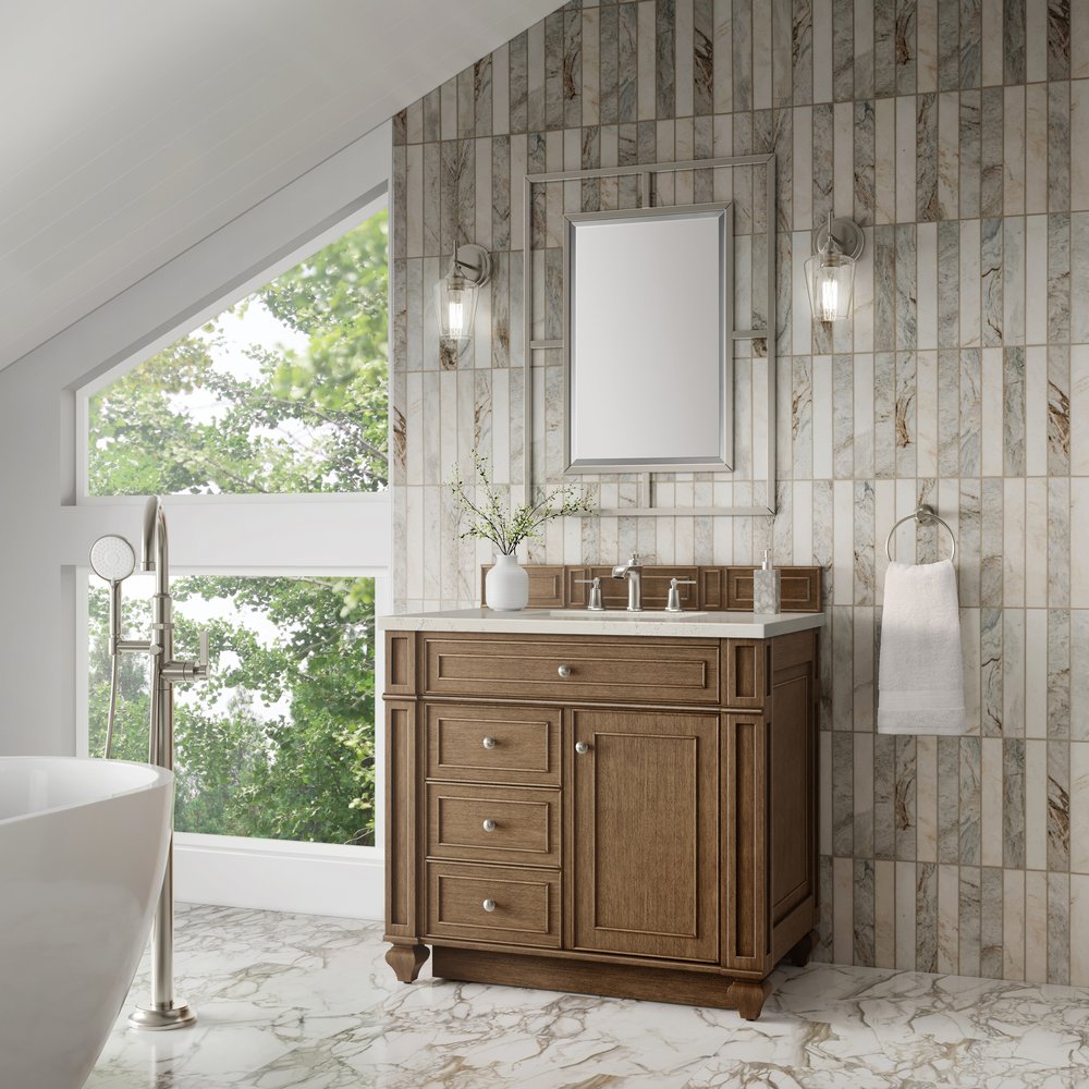 James Martin - Bristol 36" Single Vanity, Saddle Brown, w/ 3 CM Siberian Silestone Top - 157-V36-SBR-3SFR view 3