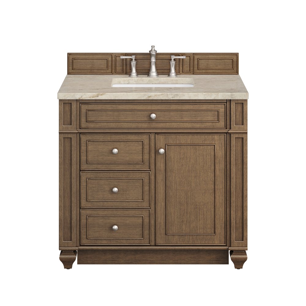James Martin - Bristol 36" Single Vanity, Saddle Brown, w/ 3 CM Tajnar Eclos Top - 157-V36-SBR-3TJR view 1