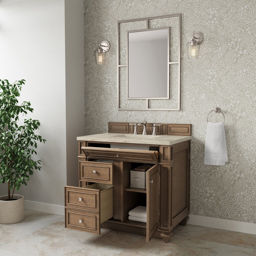 James Martin - Bristol 36" Single Vanity, Saddle Brown, w/ 3 CM Tajnar Eclos Top - 157-V36-SBR-3TJR view 4