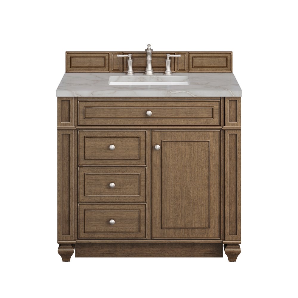 James Martin - Bristol 36" Single Vanity, Saddle Brown w/ 3 CM Victorian Silver Silestone Top - 157-V36-SBR-3VSL view 1
