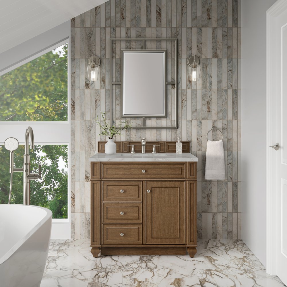 James Martin - Bristol 36" Single Vanity, Saddle Brown w/ 3 CM Victorian Silver Silestone Top - 157-V36-SBR-3VSL view 2