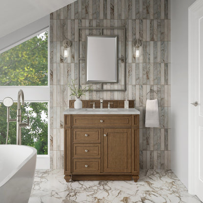 James Martin - Bristol 36" Single Vanity, Saddle Brown w/ 3 CM Victorian Silver Silestone Top - 157-V36-SBR-3VSL view 2