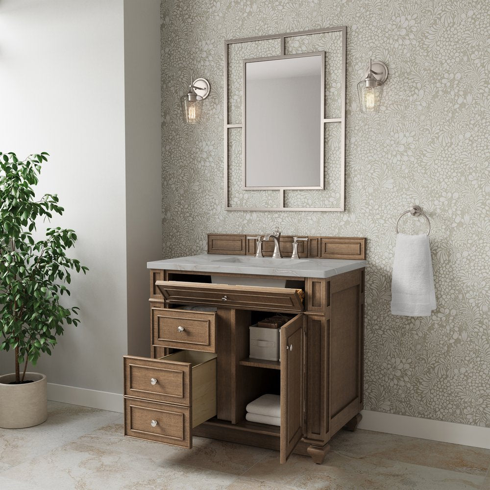 James Martin - Bristol 36" Single Vanity, Saddle Brown w/ 3 CM Victorian Silver Silestone Top - 157-V36-SBR-3VSL view 4