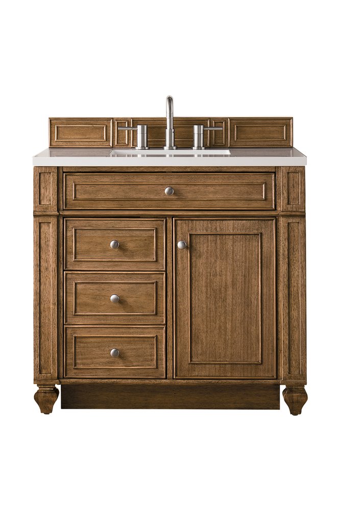 James Martin - Bristol 36" Single Vanity, Saddle Brown w/ 3 CM White Zeus Silestone Top - 157-V36-SBR-3WZ view 1