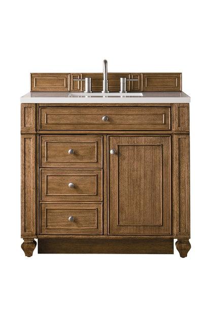 James Martin - Bristol 36" Single Vanity, Saddle Brown w/ 3 CM White Zeus Silestone Top - 157-V36-SBR-3WZ view 1